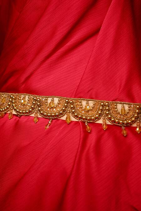 House Of Vian_Gold Pearls, Beads Zena Scallop Pattern Belt Bag _Online_at_Aza_Fashions