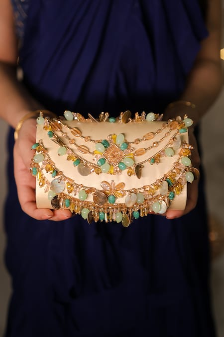 House Of Vian_Multi Color Pearls, Stones Zubeda Embroidered Clutch Bag _Online_at_Aza_Fashions