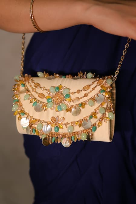 House Of Vian_Multi Color Pearls, Stones, Glitter Zubeda Embroidered Belt Bag _Online_at_Aza_Fashions