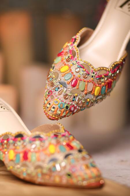 House Of Vian_Multi Color Crystals, Stones, Mirrors Irya Embroidered Mule Heels _Online_at_Aza_Fashions