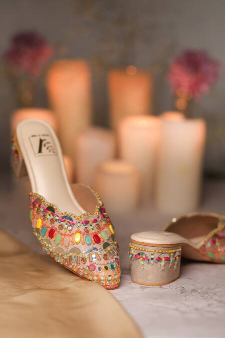 Buy_House Of Vian_Multi Color Crystals, Stones, Mirrors Irya Embroidered Mule Heels _Online_at_Aza_Fashions