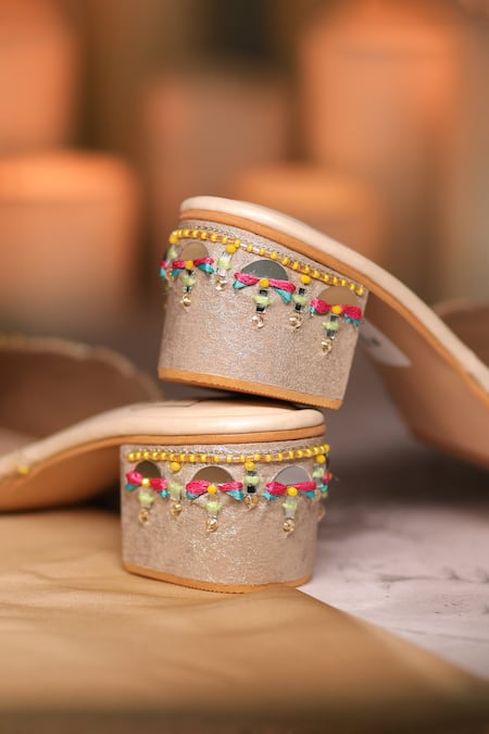 Shop_House Of Vian_Multi Color Crystals, Stones, Mirrors Irya Embroidered Mule Heels _Online_at_Aza_Fashions