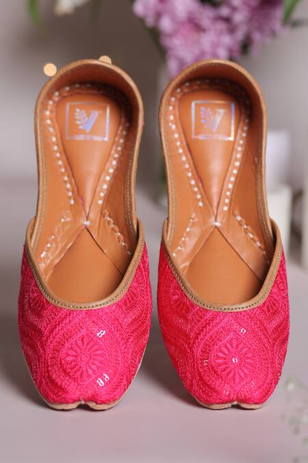 Shop_House Of Vian_Pink Embroidery Sultana Juttis _at_Aza_Fashions
