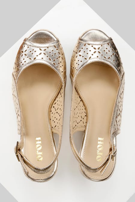 Oroh_Gold Cut Work Savannah Cut-out Wedges_Online_at_Aza_Fashions