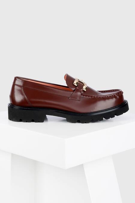 Oroh_Red Baza Buckle Embellished Moccasins_Online_at_Aza_Fashions