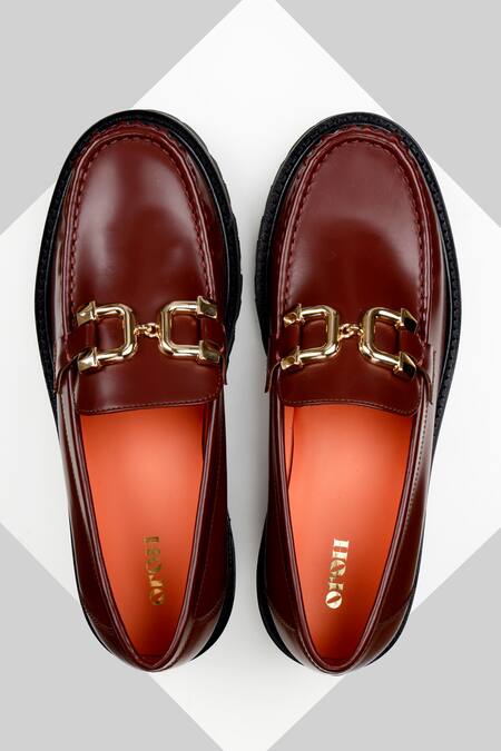 Buy_Oroh_Red Baza Buckle Embellished Moccasins_Online_at_Aza_Fashions