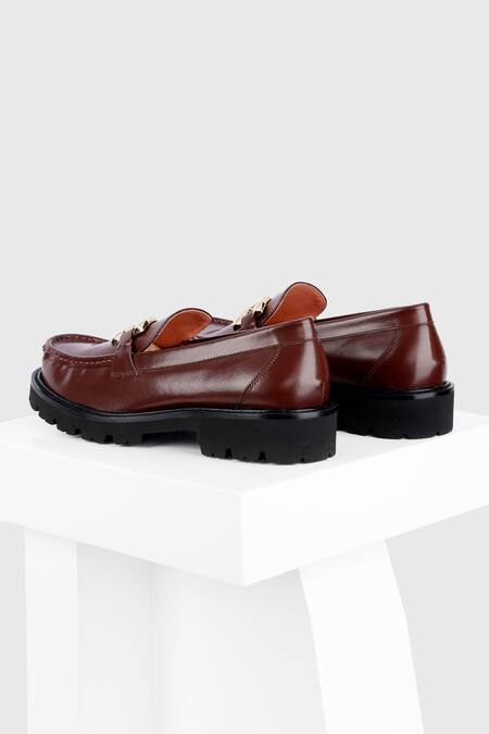 Shop_Oroh_Red Baza Buckle Embellished Moccasins_Online_at_Aza_Fashions