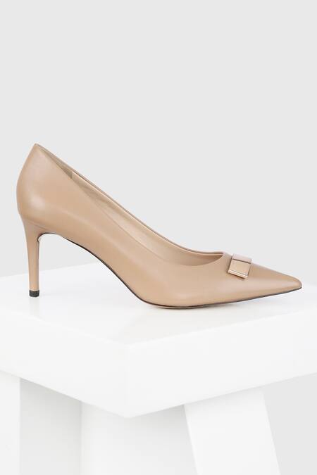 Shop_Oroh_Beige Brooches Linea Leather Embellished Pumps _at_Aza_Fashions