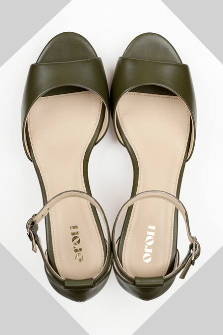 Oroh_Green Selina Plain Peep-toe Wedges_Online_at_Aza_Fashions