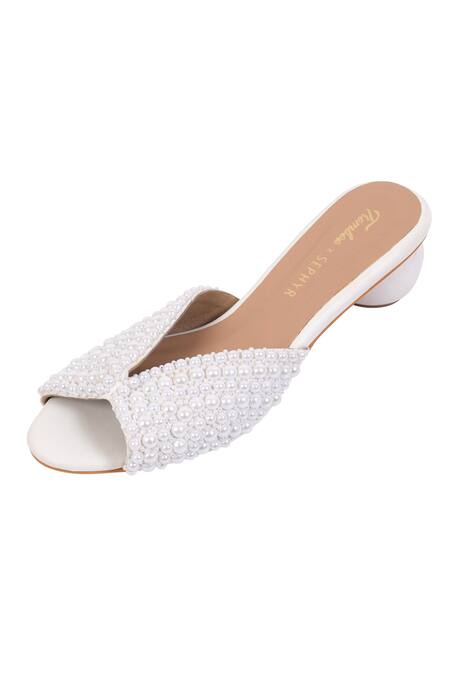 Sephyr_White Pearls Almas Encrusted Heels _Online_at_Aza_Fashions