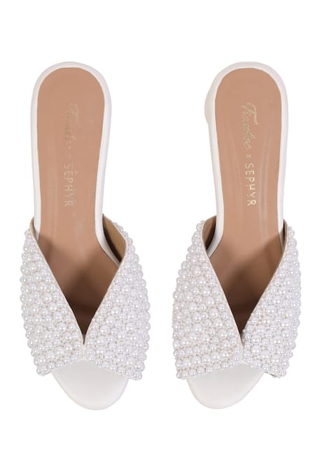 Buy_Sephyr_White Pearls Almas Encrusted Heels _Online_at_Aza_Fashions