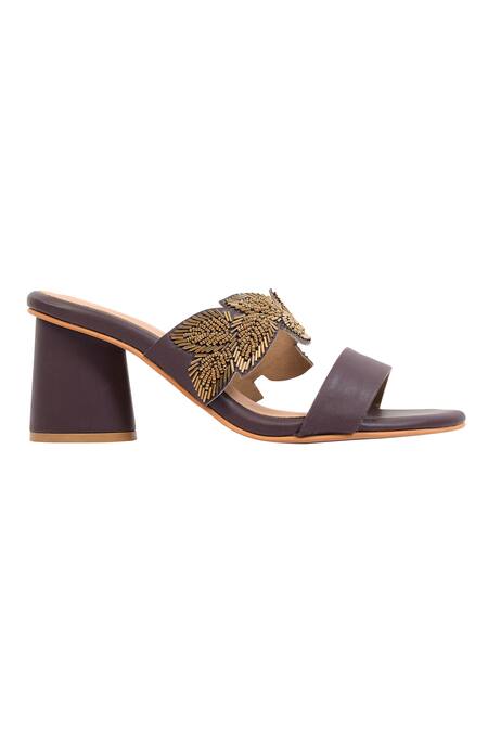 Shop_Sephyr_Brown Beads Narges Nalki Bloom Embellished Strap Block Heels _Online_at_Aza_Fashions