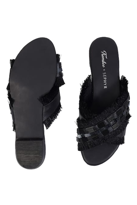 Sephyr Ruya Nalki Thread Fringe Embellished Cross Strap Flats 
