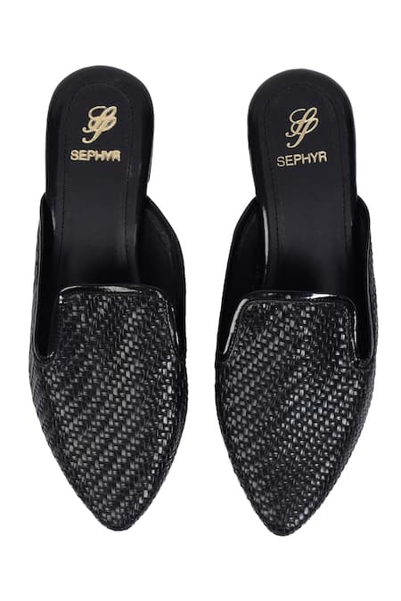 Sephyr_Black Sahar Basket Weave Slip On Flats _Online_at_Aza_Fashions