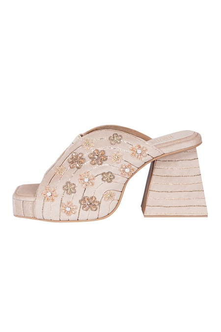 Shop Veruschka By Payal Kothari Cream Floral Diana Embellished Heels Online at Aza Fashions Shop_Veruschka By Payal Kothari_Cream Floral Diana Embellished Heels _Online_at_Aza_Fashions