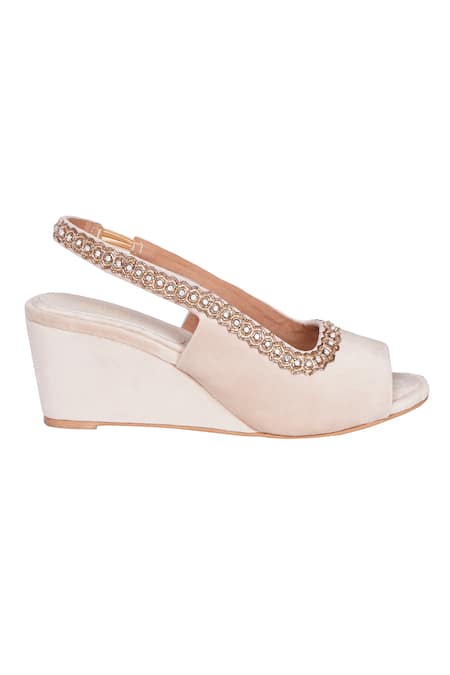 Veruschka By Payal Kothari_Cream Crystal Gabriella Embellished Wedges _Online_at_Aza_Fashions