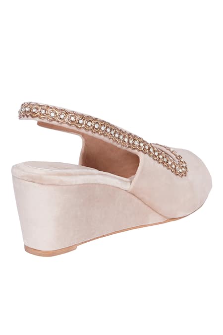 Buy_Veruschka By Payal Kothari_Cream Crystal Gabriella Embellished Wedges _Online_at_Aza_Fashions