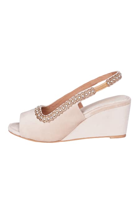 Shop_Veruschka By Payal Kothari_Cream Crystal Gabriella Embellished Wedges _Online_at_Aza_Fashions