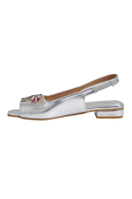 Shop_Veruschka By Payal Kothari_Silver Madelyn Embellished Flats _Online_at_Aza_Fashions
