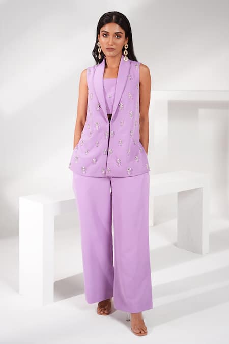 Nayantara Couture Purple Poly Crepe Embellished Crystal And Bead Work Inaya Pant Set 
