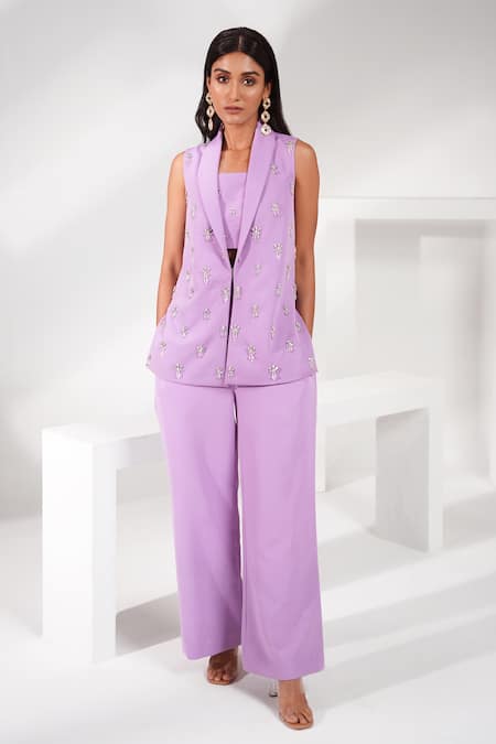 Nayantara Couture Purple Poly Crepe Embellished Crystal And Bead Work Inaya & Top Set 