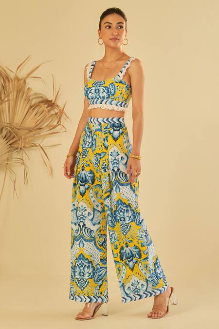 Buy Sage Saga Yellow Poplin, Cotton Embroidery Amarilla Floral Pattern Bustier With Pant Online at Aza Fashions Buy_Sage Saga_Yellow Poplin, Cotton Embroidery Amarilla Floral Pattern Bustier With Pant _Online_at_Aza_Fashions