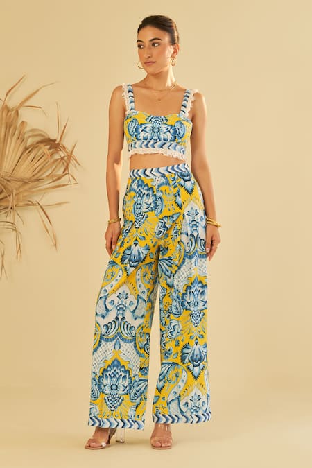Sage Saga_Yellow Poplin Embellished Floral Sweetheart Amarilla Pattern Bustier_Online_at_Aza_Fashions