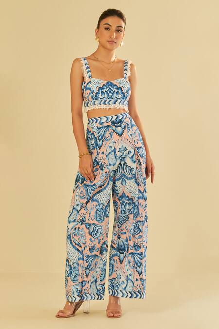 Sage Saga_Pink Poplin Embellished Floral Sweetheart Rosa Botanic Pattern Bustier_Online_at_Aza_Fashions