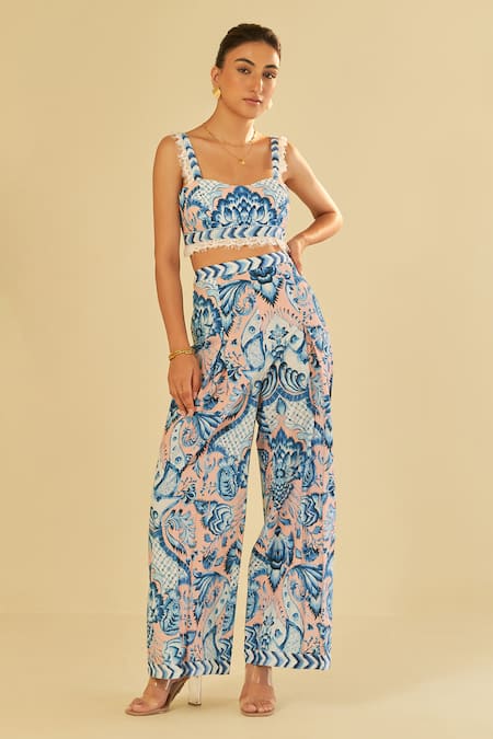 Buy_Sage Saga_Pink Poplin Embellished Floral Sweetheart Rosa Botanic Pattern Bustier_Online_at_Aza_Fashions