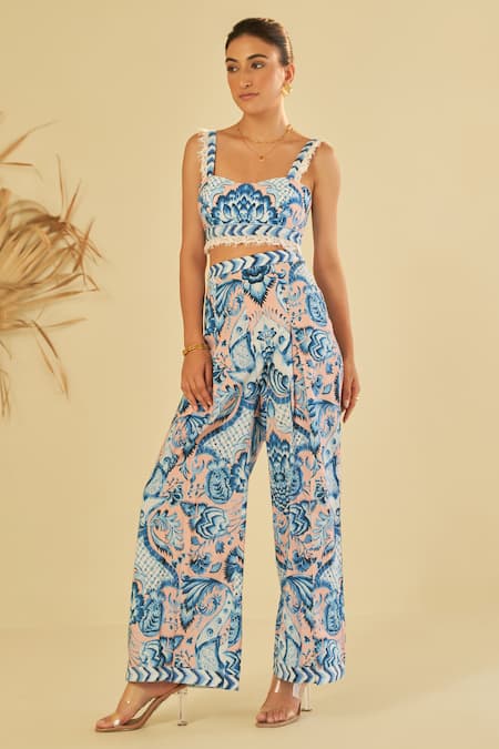 Shop_Sage Saga_Pink Poplin Embellished Floral Sweetheart Rosa Botanic Pattern Bustier_Online_at_Aza_Fashions