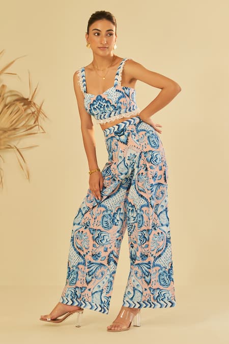 Sage Saga_Pink Poplin Embellished Floral Sweetheart Rosa Botanic Pattern Bustier_at_Aza_Fashions