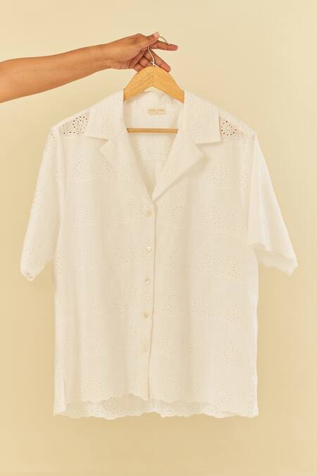 Shop_Sage Saga_Yellow Poplin, Chiffon Gailla Floral Pattern Shorts With Schiffli Shirt 