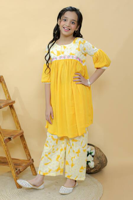 Kalp Yellow Cotton, Georgette Embroidery Dainty Dusk Anarkali And Pant Set at Aza Fashions Kalp_Yellow Cotton, Georgette Embroidery Dainty Dusk Anarkali And Pant Set _at_Aza_Fashions