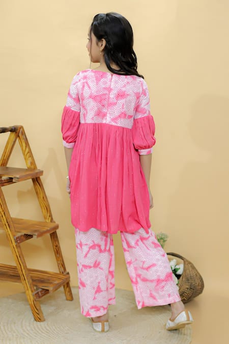 Shop Kalp Pink Cotton, Georgette Embroidery Bliss Lurex Anarkali And Pant Set at Aza Fashions Shop_Kalp_Pink Cotton, Georgette Embroidery Bliss Lurex Anarkali And Pant Set _at_Aza_Fashions