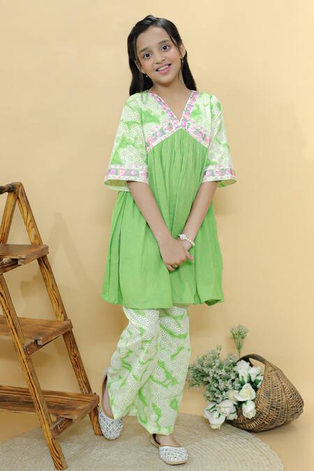 Kalp Green Cotton, Georgette Embroidery Ethereal Anarkali And Pant Set Online at Aza Fashions Kalp_Green Cotton, Georgette Embroidery Ethereal Anarkali And Pant Set _Online_at_Aza_Fashions