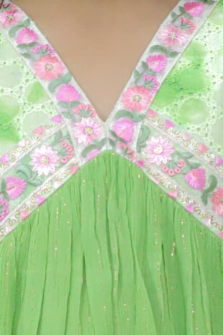 Kalp Green Cotton, Georgette Embroidery Ethereal Anarkali And Pant Set at Aza Fashions Kalp_Green Cotton, Georgette Embroidery Ethereal Anarkali And Pant Set _at_Aza_Fashions