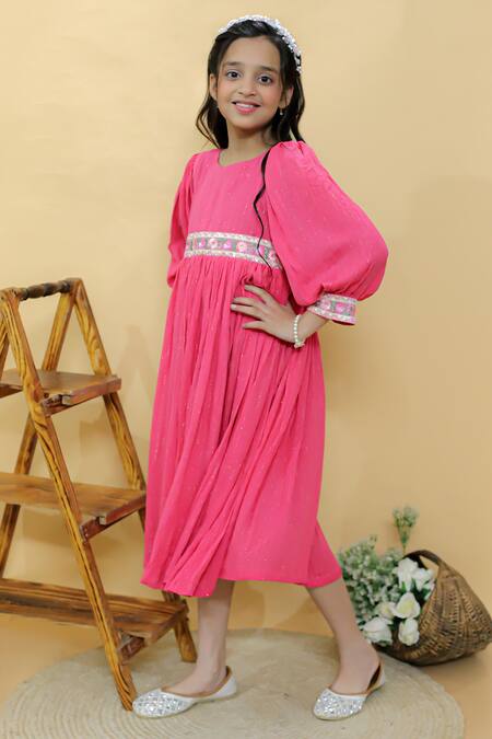 Buy_Kalp_Pink Georgette, Cotton Embroidery Dahlia Dream Dress _Online_at_Aza_Fashions