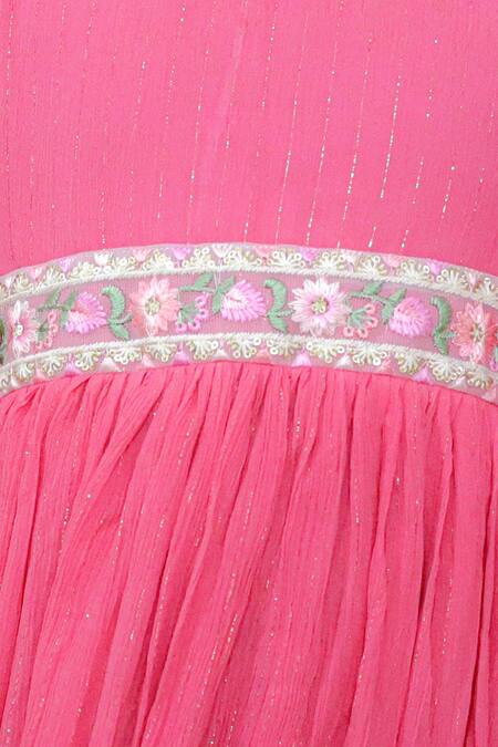 Shop_Kalp_Pink Georgette, Cotton Embroidery Dahlia Dream Dress _Online_at_Aza_Fashions
