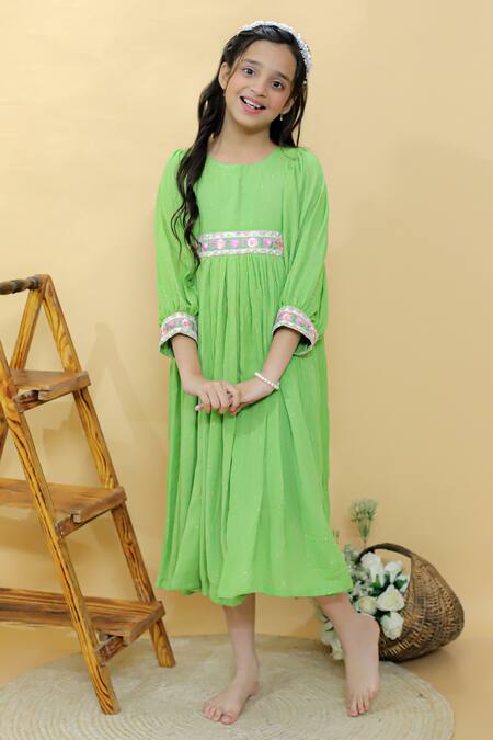 Buy Kalp Green Georgette, Cotton Lace Celestial Twirl Embroidered Dress Online at Aza Fashions Buy_Kalp_Green Georgette, Cotton Lace Celestial Twirl Embroidered Dress _Online_at_Aza_Fashions