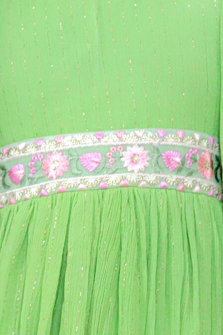 Shop Kalp Green Georgette, Cotton Lace Celestial Twirl Embroidered Dress Online at Aza Fashions Shop_Kalp_Green Georgette, Cotton Lace Celestial Twirl Embroidered Dress _Online_at_Aza_Fashions