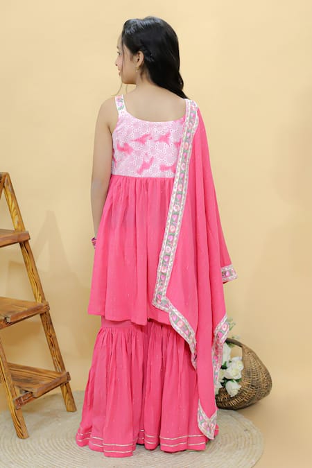Shop Kalp Pink Cotton, Georgette, Lurex Embroidery Starlight Symphony Kurta Sharara Set at Aza Fashions Shop_Kalp_Pink Cotton, Georgette, Lurex Embroidery Starlight Symphony Kurta Sharara Set _at_Aza_Fashions