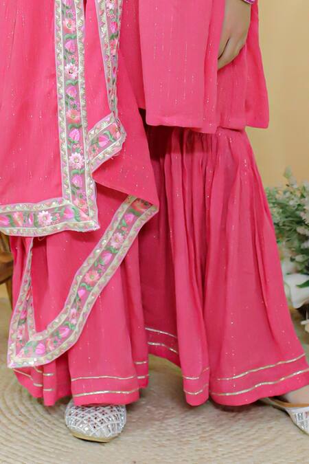 Kalp Pink Cotton, Georgette, Lurex Embroidery Starlight Symphony Kurta Sharara Set Online at Aza Fashions Kalp_Pink Cotton, Georgette, Lurex Embroidery Starlight Symphony Kurta Sharara Set _Online_at_Aza_Fashions