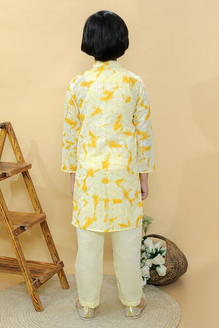 Shop_Kalp_Yellow Cotton, Jersey Solar Symphony Tie Dye Kurta Set _at_Aza_Fashions