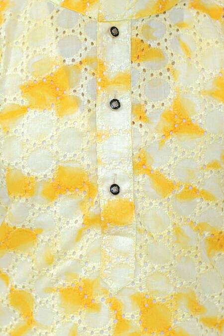 Shop_Kalp_Yellow Cotton, Jersey Solar Symphony Tie Dye Kurta Set _Online_at_Aza_Fashions