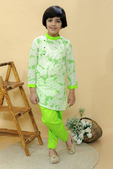 Kalp_Green Cotton, Jersey Tanay Tie Dye Pattern Kurta Set _Online_at_Aza_Fashions