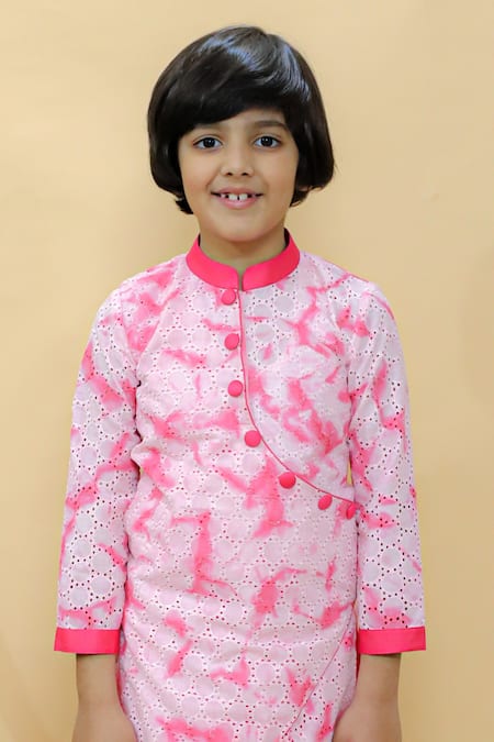 Kalp_Pink Cotton Nebula Tie Dye Kurta Set _Online_at_Aza_Fashions