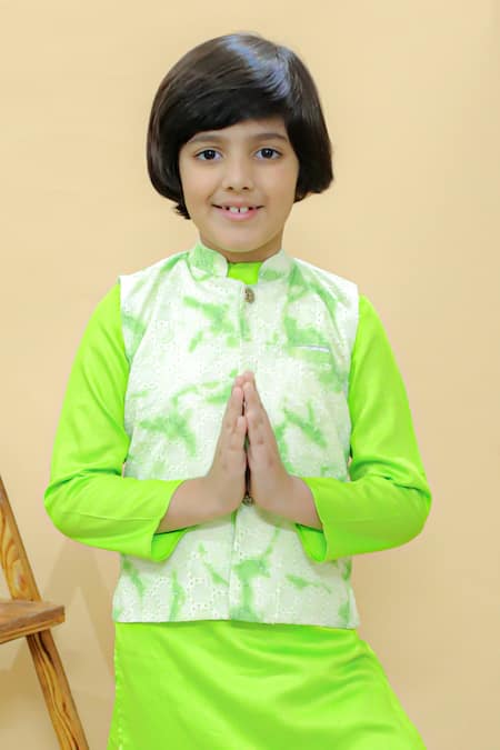 Kalp Green Cotton Tie Dye Bundi And Kurta Set Online at Aza Fashions Kalp_Green Cotton Tie Dye Bundi And Kurta Set _Online_at_Aza_Fashions