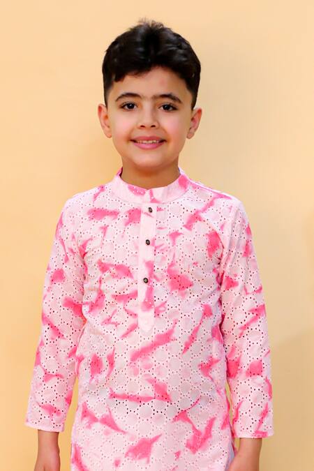 Kalp Pink Cotton Coral Cascade Celebration Kurta Set Online at Aza Fashions Kalp_Pink Cotton Coral Cascade Celebration Kurta Set _Online_at_Aza_Fashions