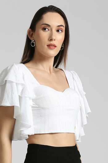 Buy Emblaze White Lurex Stripe Sweetheart Neck Ruffle Sleeve Top Online at Aza Fashions Buy_Emblaze_White Lurex Stripe Sweetheart Neck Ruffle Sleeve Top_Online_at_Aza_Fashions