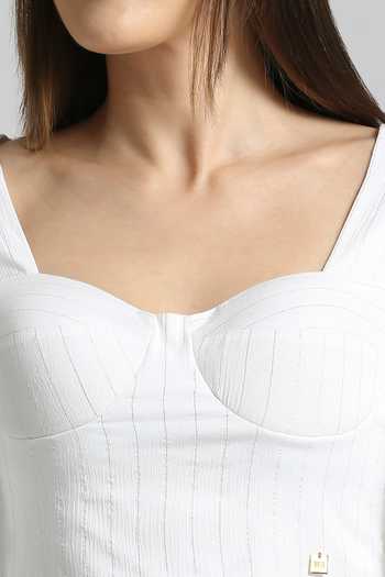 Shop Emblaze White Lurex Stripe Sweetheart Neck Ruffle Sleeve Top Online at Aza Fashions Shop_Emblaze_White Lurex Stripe Sweetheart Neck Ruffle Sleeve Top_Online_at_Aza_Fashions